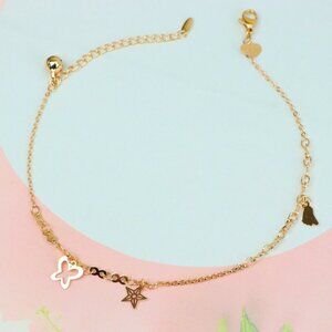 "Rose Gold Anklet with Star, Butterfly & Bell Charms, XPAL1051